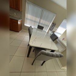 5PC Marble top dining table set with 4 gray color chairs