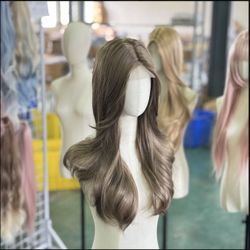 24 inch ash blonde wavy wig with front lace