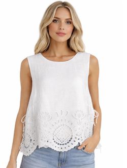 New w tags: Future Collective Women’s Embroidered Eyelet Side-Tie Tank Top Off-White Boho