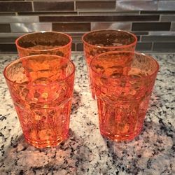 ✨️BRAND NEW ~4Pcs Plastic Orange 🍊Drinking Cups, Transparent Reusable Water Tumblers Stackable Drinking Glasses for Cold Coffee, Milk, Juice, Orange 