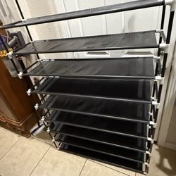 9-Tier Black Fabric Shoe Rack / Organizer Shelf