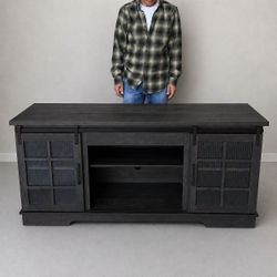 New In Box TV Television Entertainment Center Stand With Sliding Barn Style Glass Doors Adjustable Shelf