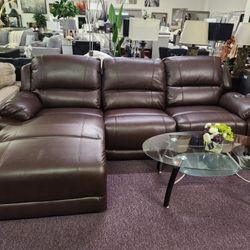 3 Pc Leather  Reclining Sectional  