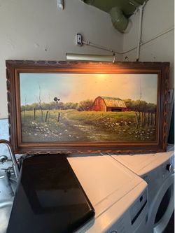 Beautiful Farmhouse style oil on canvas listed artist 56 by 31