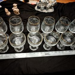 12 Vintage Fine Bohemia Crystal Queens Lace Glasses