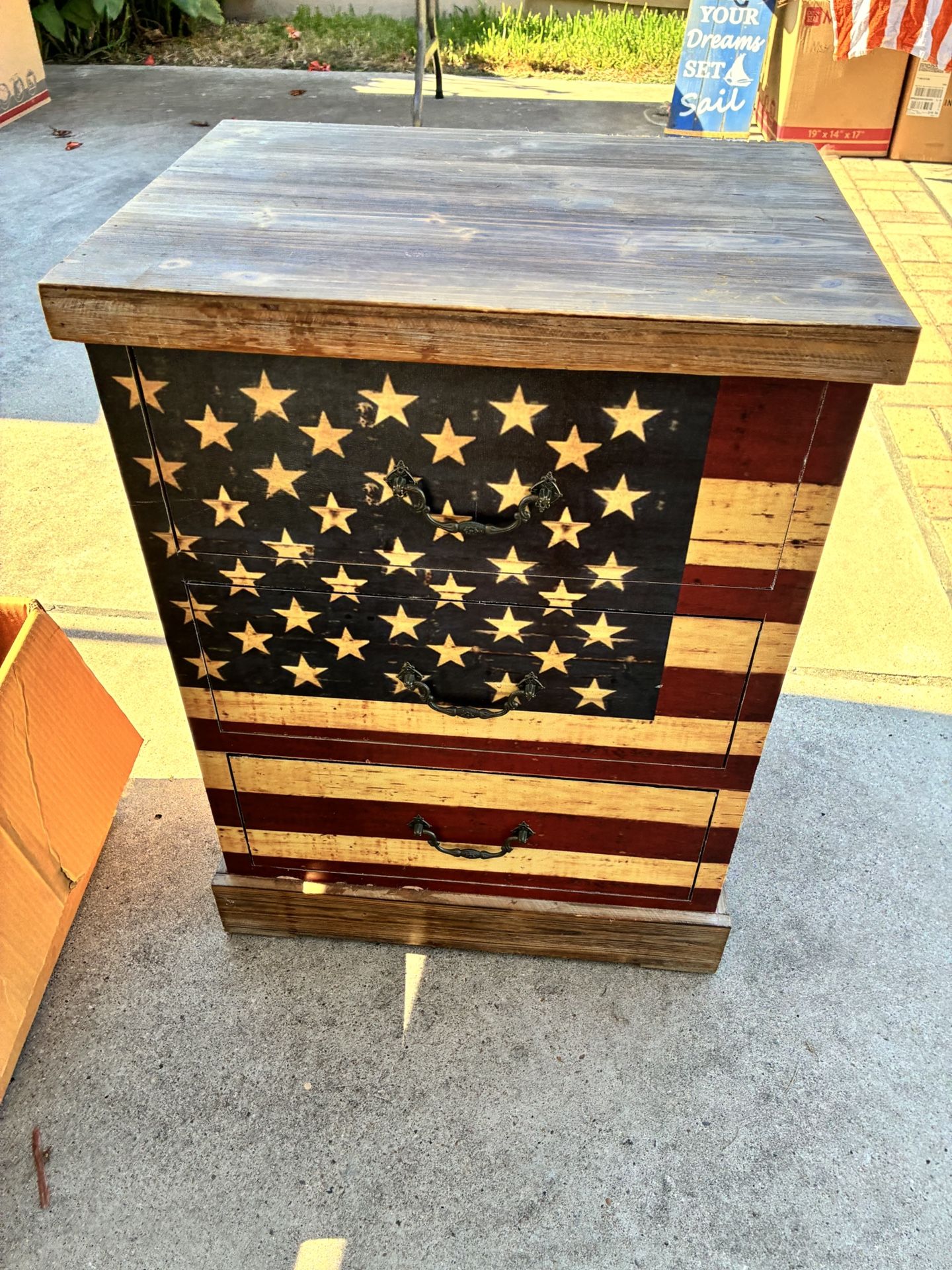 American Flag Wooden Cabinet Night Stand Or End Table