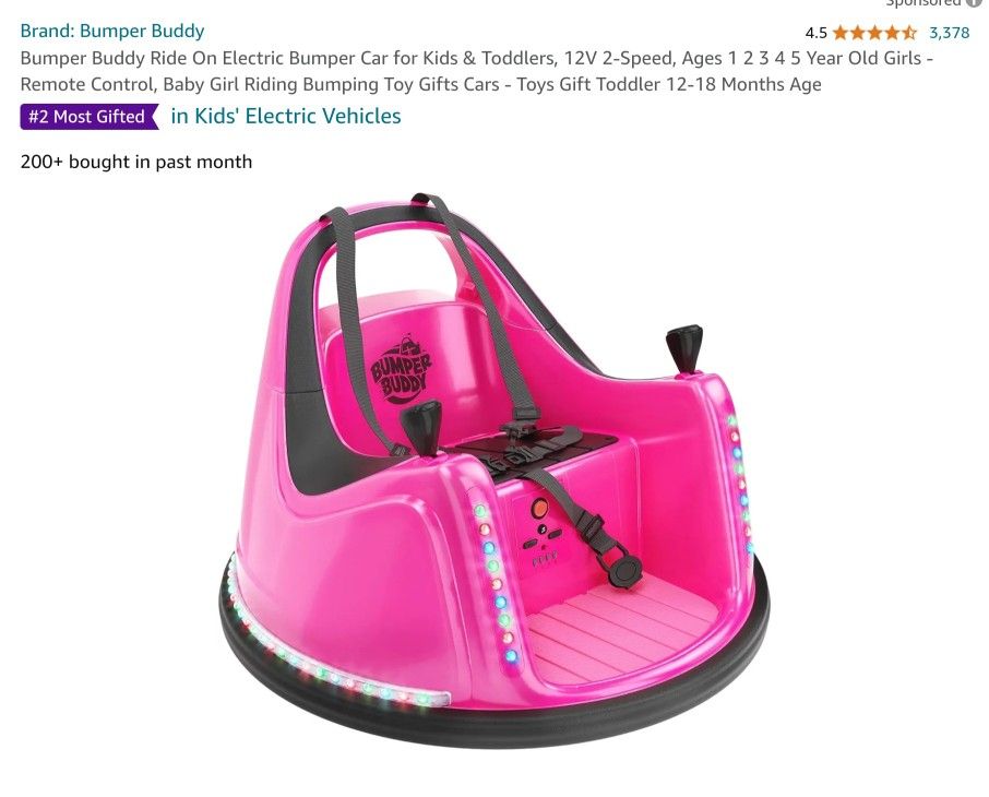 Bumper Buddy Ride On Electric Bumper Car 360 Rotation With Remote Control- Vibrant Pink
