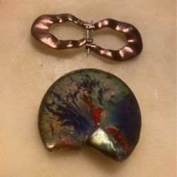 Vintage Handmade Copper Broach & Hoops