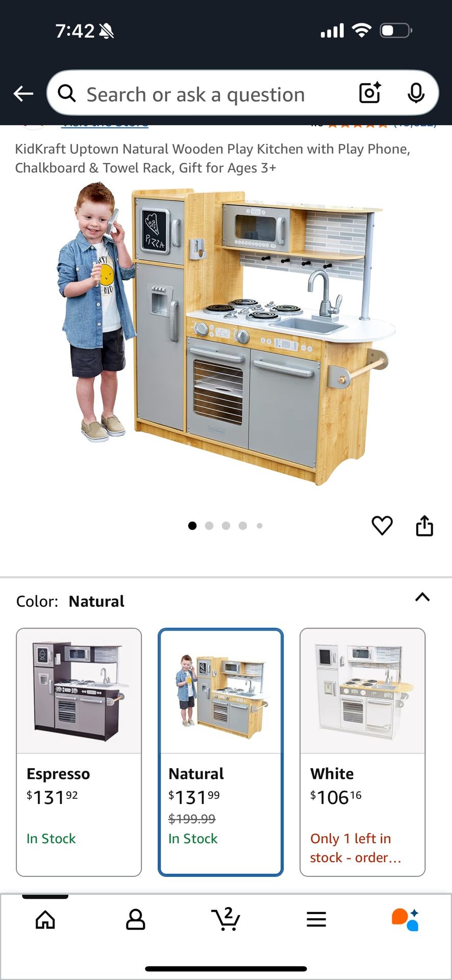 KidKraft Uptown Natural Wooden Play Kitchen with Play Phone