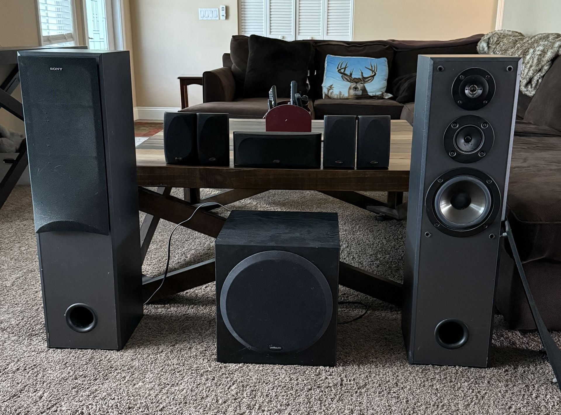 Polk Audio Surround Sound W/Sub And 2 Sony Tower Speakers