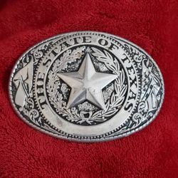 Vintage “The State Of Texas” Silver Tone Belt Buckle Made In USA