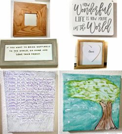 Small 6pc Mixed Rustic Wall Decor art Set - Uplifting Messages, Inspirational Mother Teresa Quote, Tree painting, Love Shadowbox,