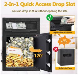 2.6 CUB Depository Drop Safe Fireproof, Front Drop Slot Lock Box with Digital Combination and Anti-Fishing, Silent Deposit Safe Box, Security Money Sa