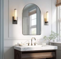 ANDY STAR Arched Mirror, 24 x 32 Inch Brushed Nickel Wall Mirror in Stainless Steel Metal Frame, Arch Top Rounded Corner 1 Inch Deep Set Design Wall M
