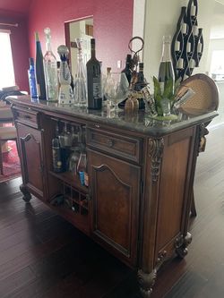 Wood Bar Cabinet with Marble Top