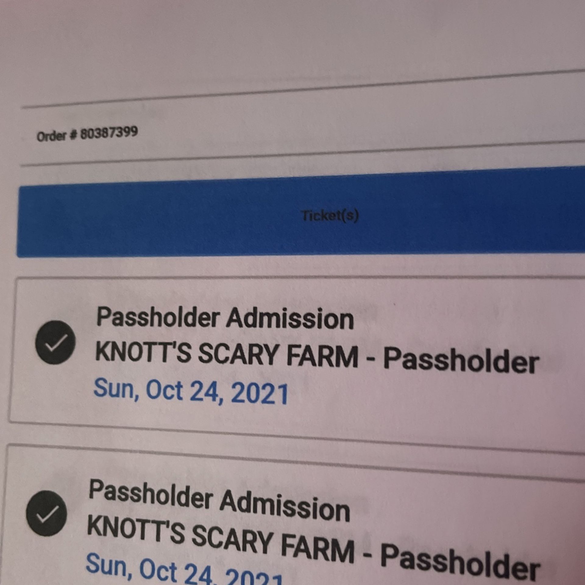 Knotts Scary Farm Ticket For Tonight