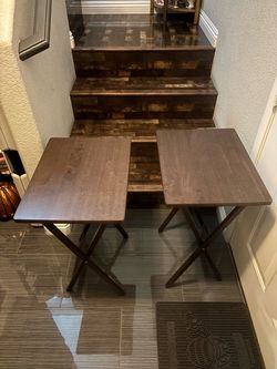 Set of 2 Folding Wood TV Tray Tables