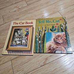 A Big Golden Book: Tell Me, Cat  Vintage 1965 - The Cat Book Vintage 1964 Set Lot of 2 / *FLAWS, Read