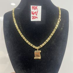 18K (750) Yellow Gold Italian Chain and Pendant For Wedding 16Gr 20 Inches Long 
