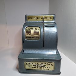 Vintage Uncle Sam’s 3-Coin Register Bank - Blue Crackle Finish