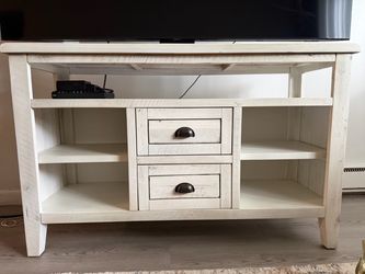 Rustic White Wood TV Stand with Drawers