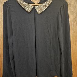 Forever 21 Black Sequin Collar Blouse Size M