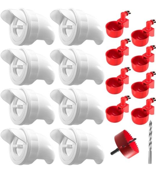 Chicken Feeder No Waste Automatic Poultry Feeder Ports Chicken Feeders and Waterer Set Chicken Feeder Kit 8 Chicken Water Cups with 8 auto Chicken Fee