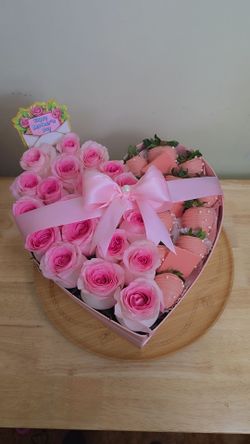 Pink  heart box with pink roses