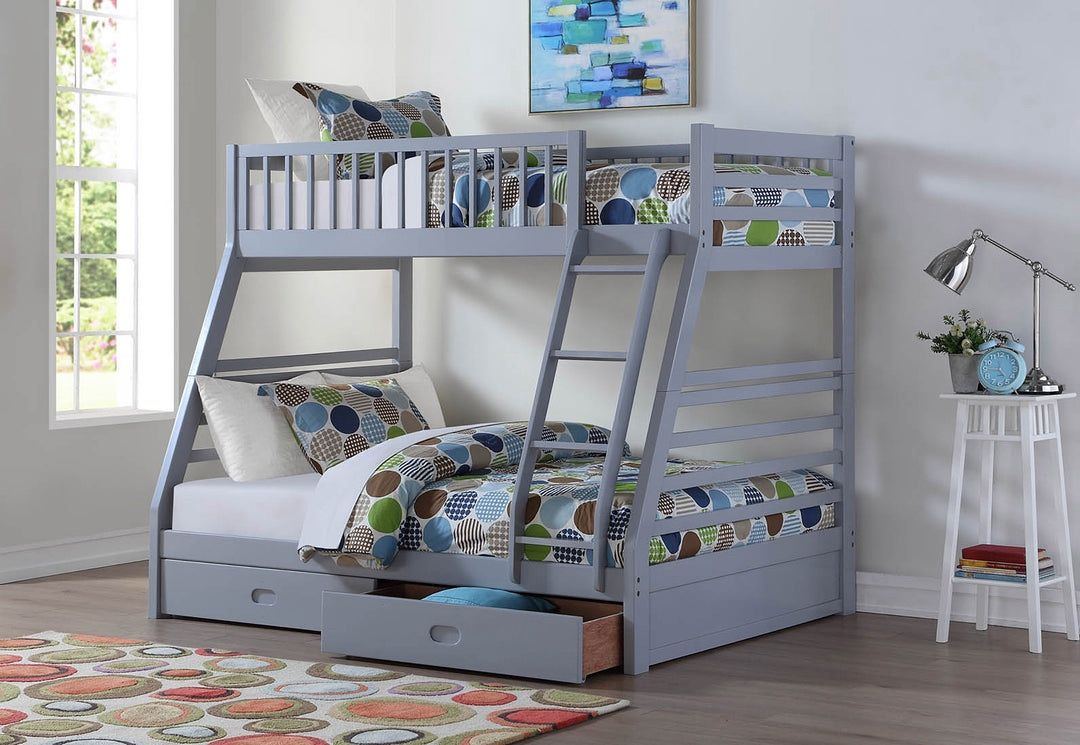 Twin / Full Bunk Bed with 2 Drawers Grey Finish / Mattress Included. π₯ Litera Full / Twin Color Gris. / Colchones Incluidos