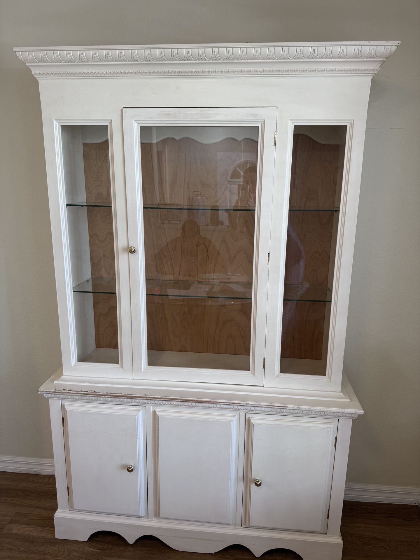 Solid Wood Cabinet With Glass Shelves