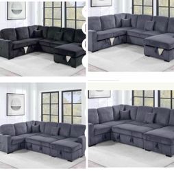 $650. 4Piece Convertible Sectional  Sleeper Sofa ,Chaise Storage ,Sofa Storage & USB Ports
