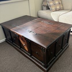 5 Ft X 3 Ft Wooden Coffee Table With Storage Underneath