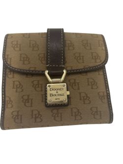 Dooney and Bourke 1975 Canvas Leather Trim Brown DB Signature Monogram Bi-fold Wallet
