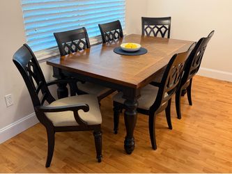 Solid Wood Dining Table Set | 6 Chairs | Extension Leaf
