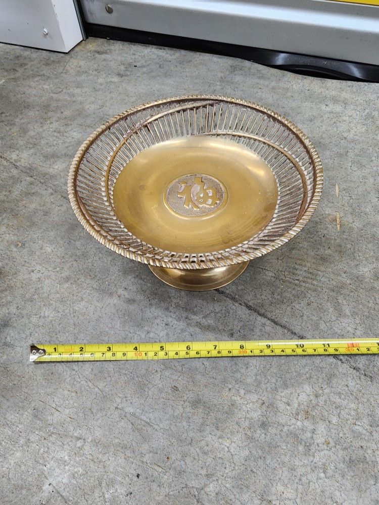 Vintage Asian Solid Brass Footed Compote Reticulated