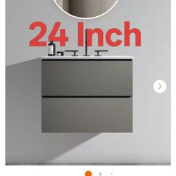 24 in. Single Sink Floating Gray Bath Vanity with White Ceramic Top (Assembled), 3 Predrilled Faucet Holes