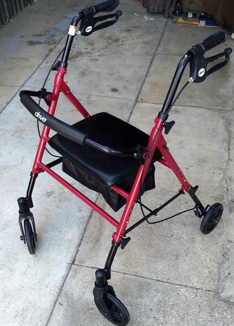 Burgundy Drive Medical 4 Wheel Rollator Walker With Seat, Removable Back Support