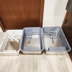 3 - Stainless Steel Cat Litter Boxes With High Sides