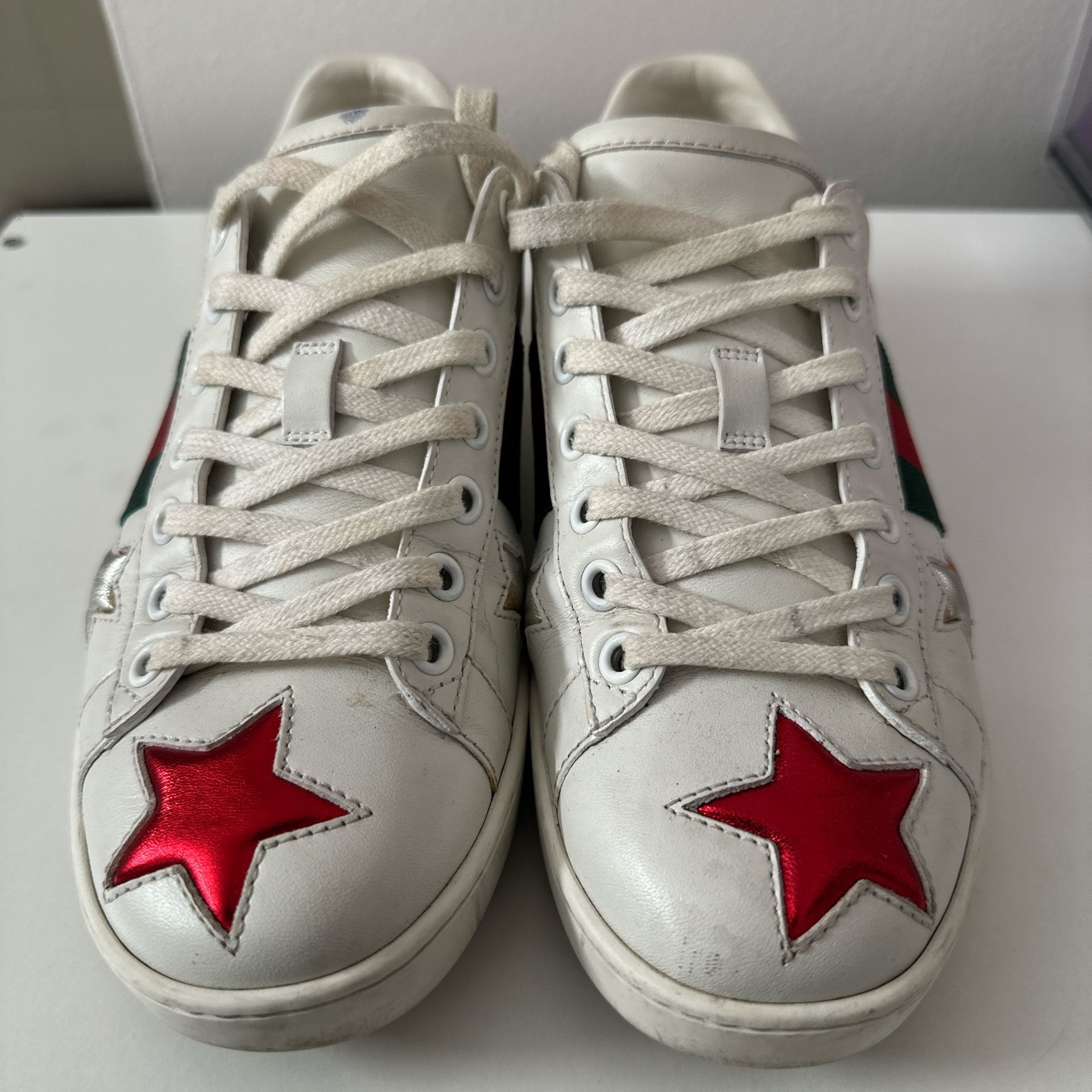 Authentic Gucci Ace Star White Leather Sneakers | Size: 6M