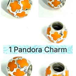 1 Pandora Retired Orange Enamel Butterfly with Sterling Silver Charm