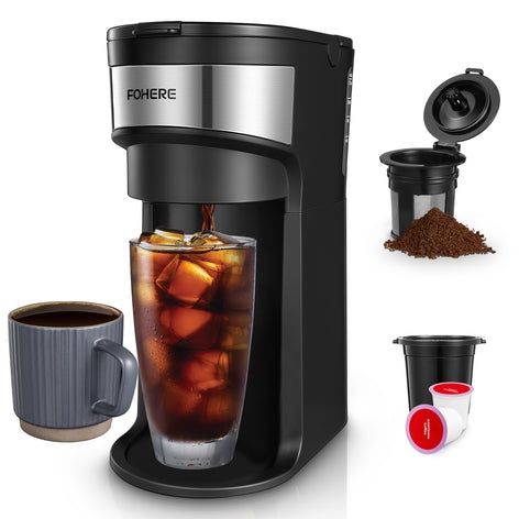 Coffee Maker, Single Serve Iced and Hot Coffee Brewer for K Pod & Ground Coffee, with 90s Fast Brewing, 6 to 14 Oz Brew Sizes, 1000W Compact Coffee Ma