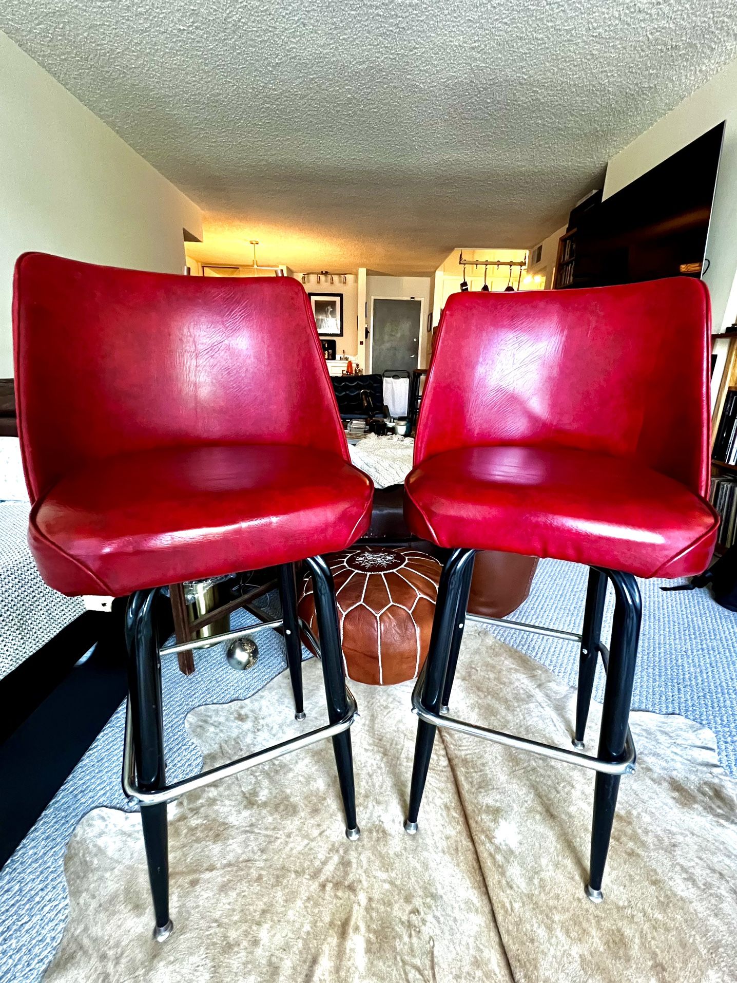 Vintage Red Swivel Bar Stools