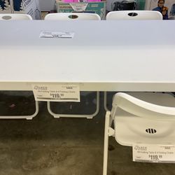 6ft Folding Table & 6 White Folding Chairs Set *FINAL SALE*