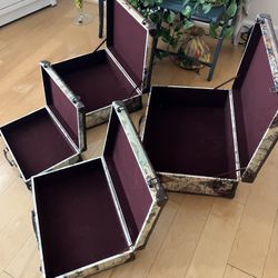 4 Nesting Decorative Suitcases 1990's Wood not paper