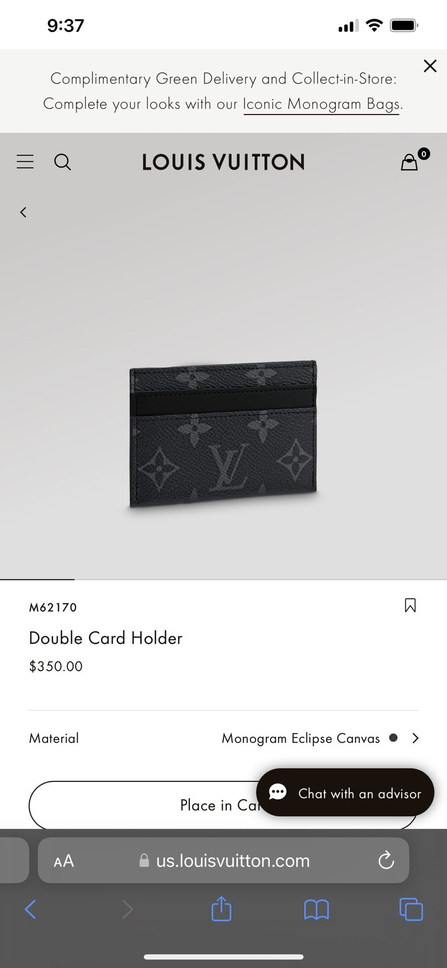Louis Vuitton Monogram Double Card Holder, Black