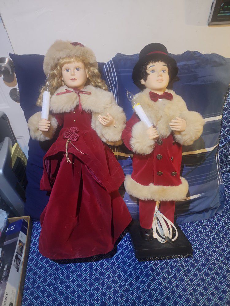 Vintage 27" Animated Victorian Christmas Couple Lighted and Animated