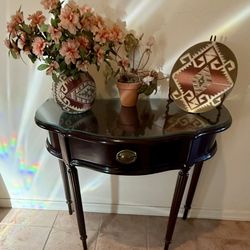 Vintage Bombay Company Council Table/Demilune Table  31” W 30” H 16” D  Glass Top