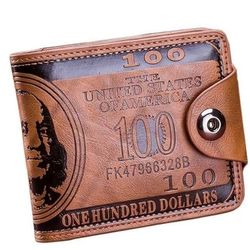 Men's Wallets With US Dollar Pattern Wallet Male Leather Wallet Photo Card Holde
