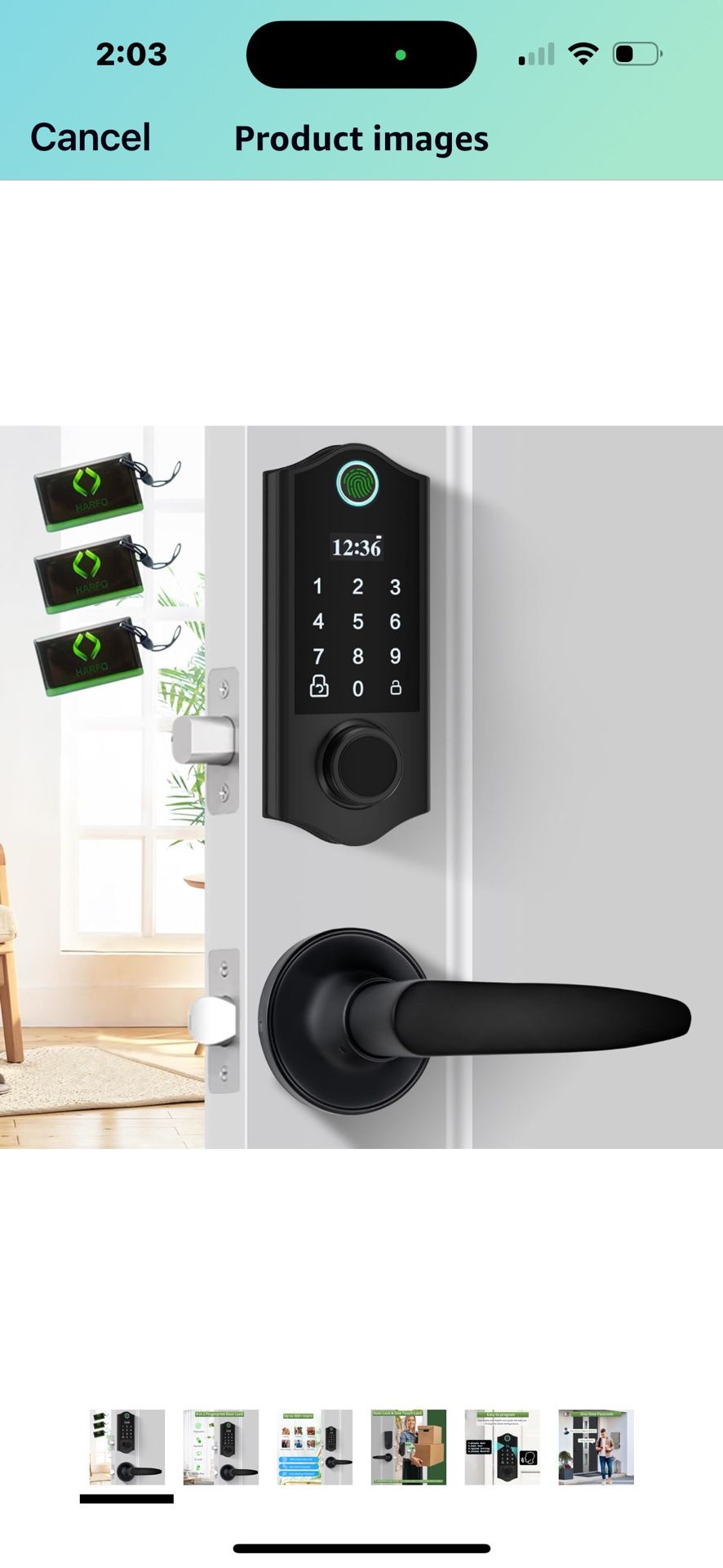  Harfo Fingerprint Door Lock with 2 Lever Handles, Smart Door Lock, Keyless Entry Door Lock, Door Locks with Keypads, Front 