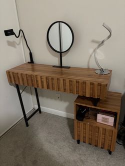 Rustic wood vanity table with black trims
